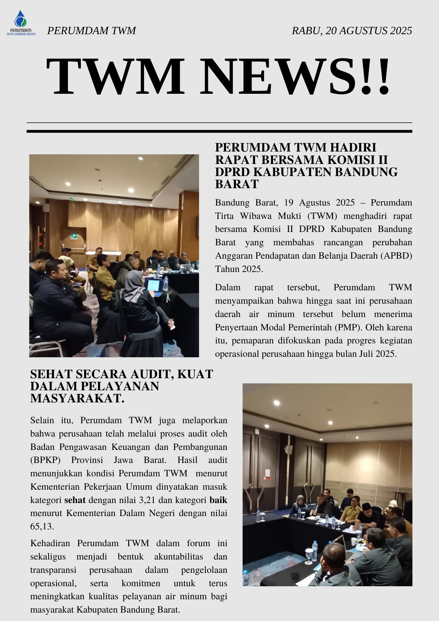 Perumdam Twm Hadiri Rapat Bersama Komisi II DPRD Kabupaten Bandung Barat