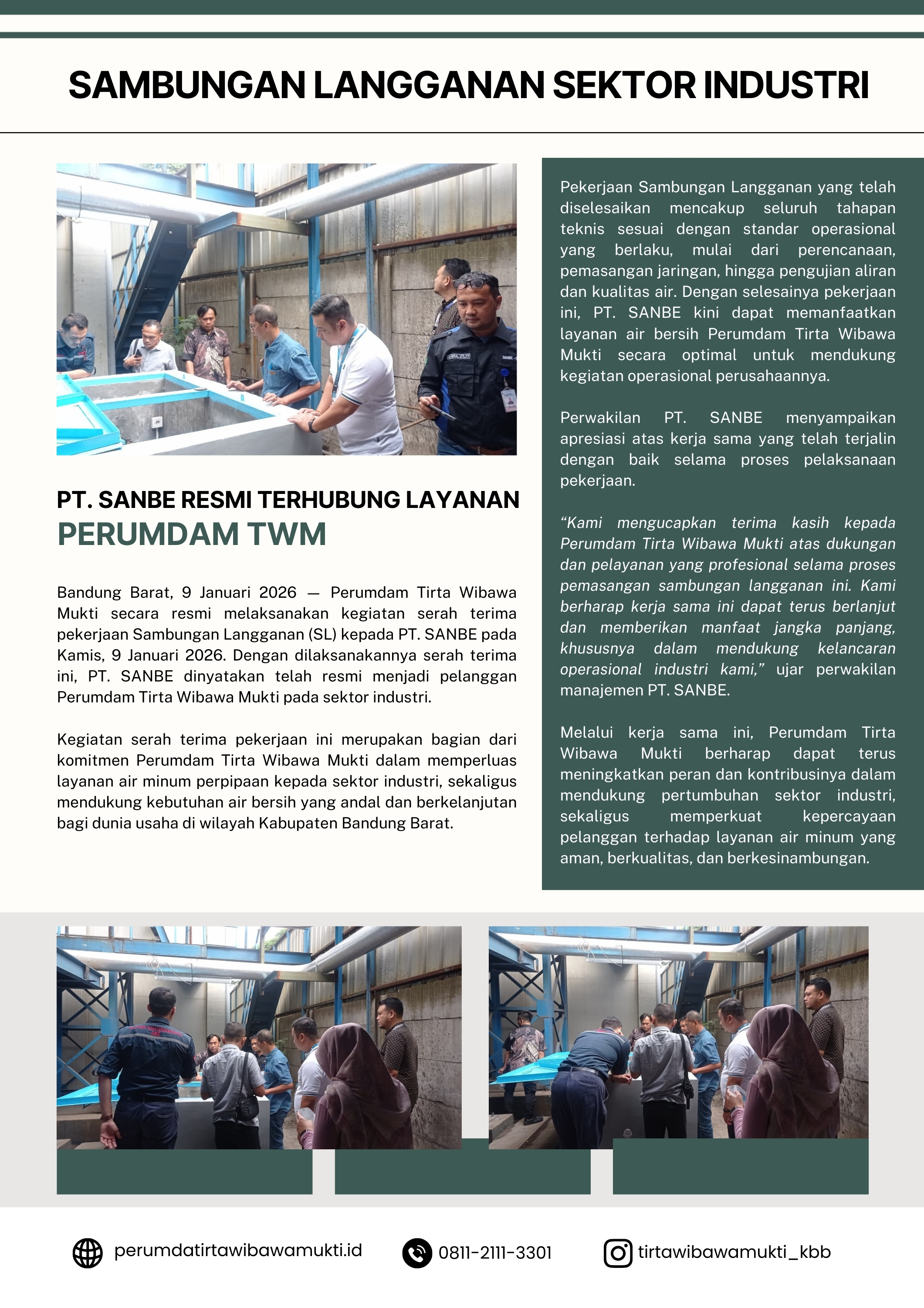 PT. SANBE Resmi Terhubung Layanan Perumdam TWM