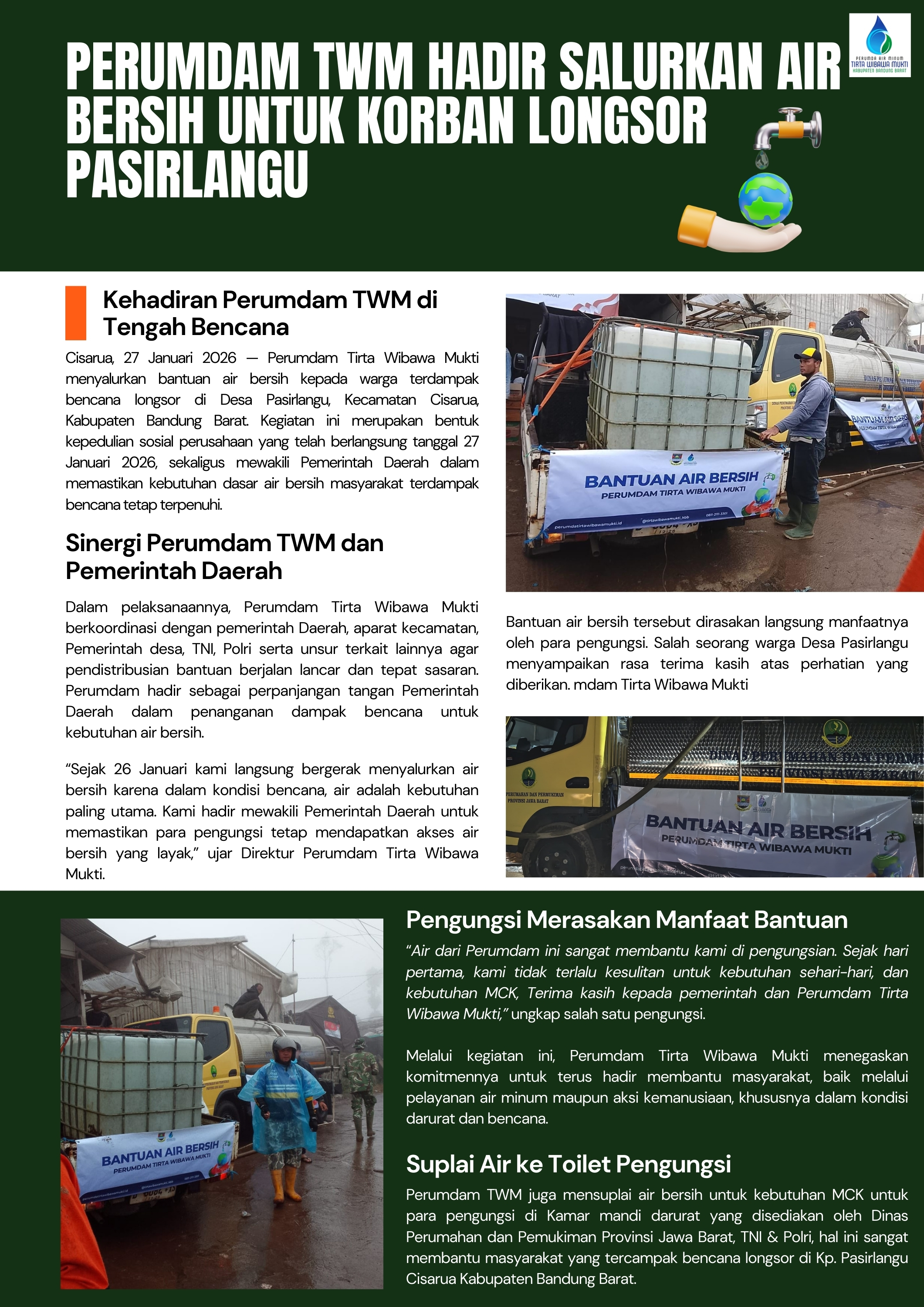 Bantuan Air Bersih untuk Korban Longsor Pasirlangu