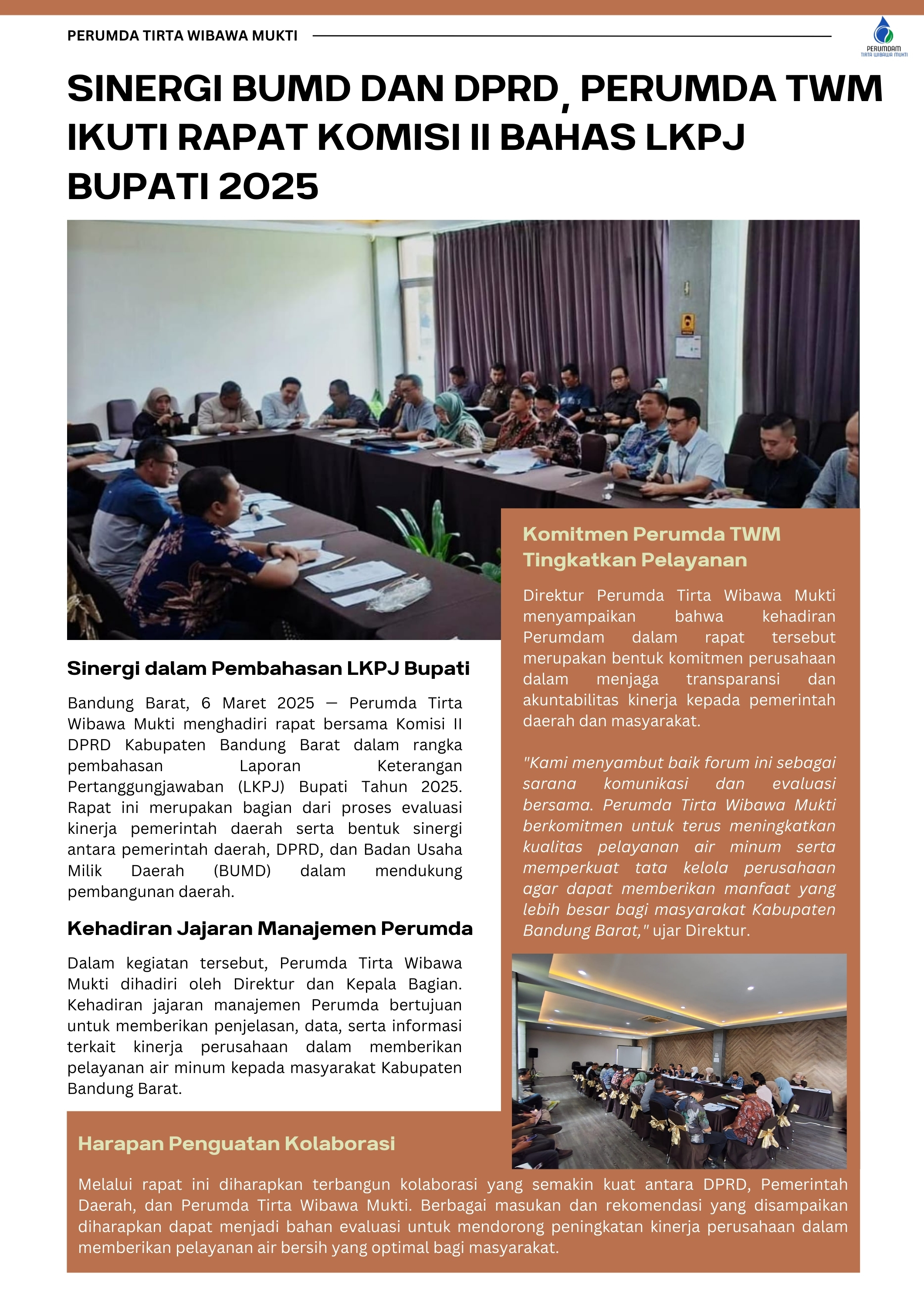 Sinergi BUMD dan DPRD, Perumda TWM Ikuti Rapat Komisi II Bahas LKPJ Bupati 2025