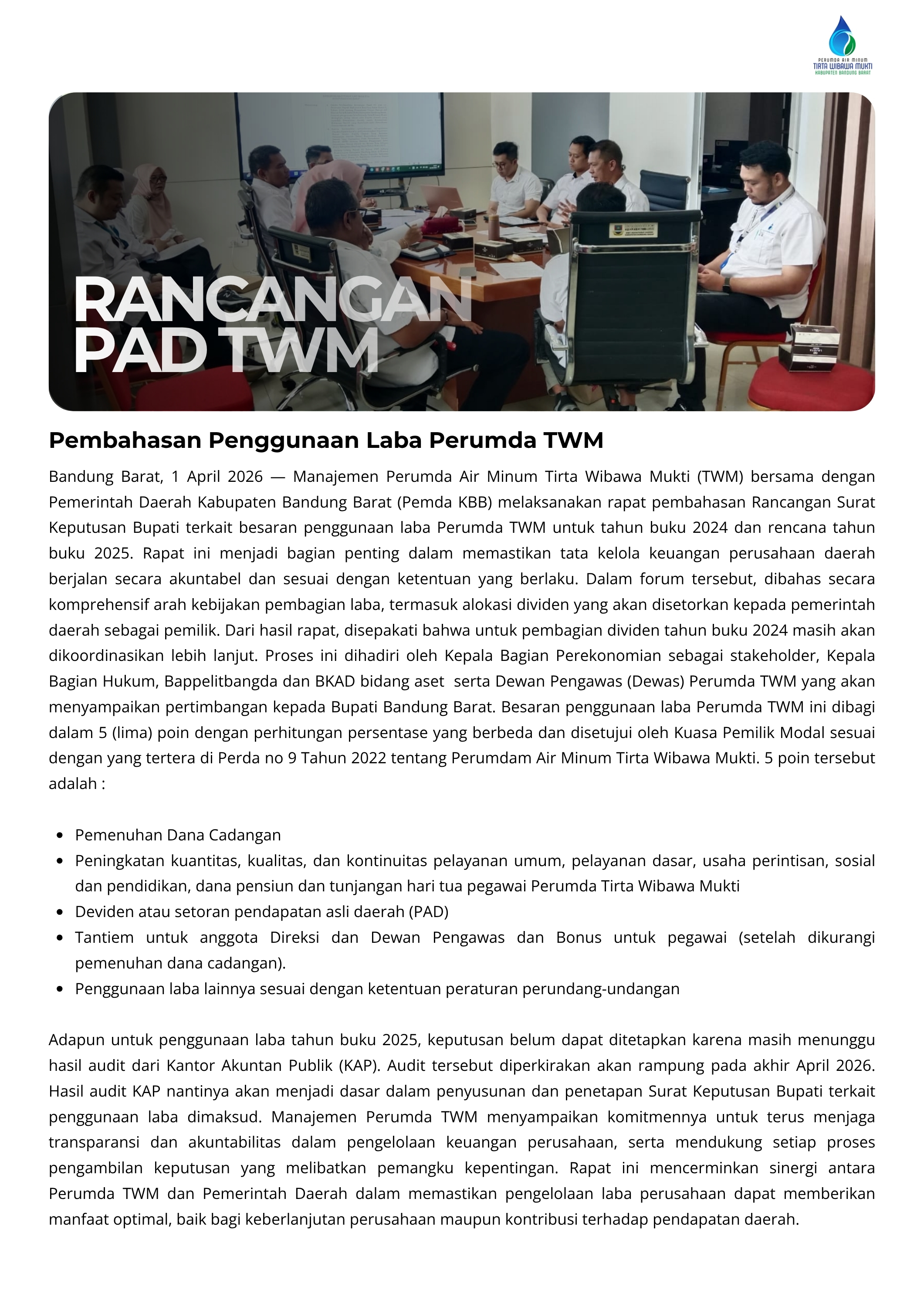 Pembahasan Penggunaan Laba Perumda TWM