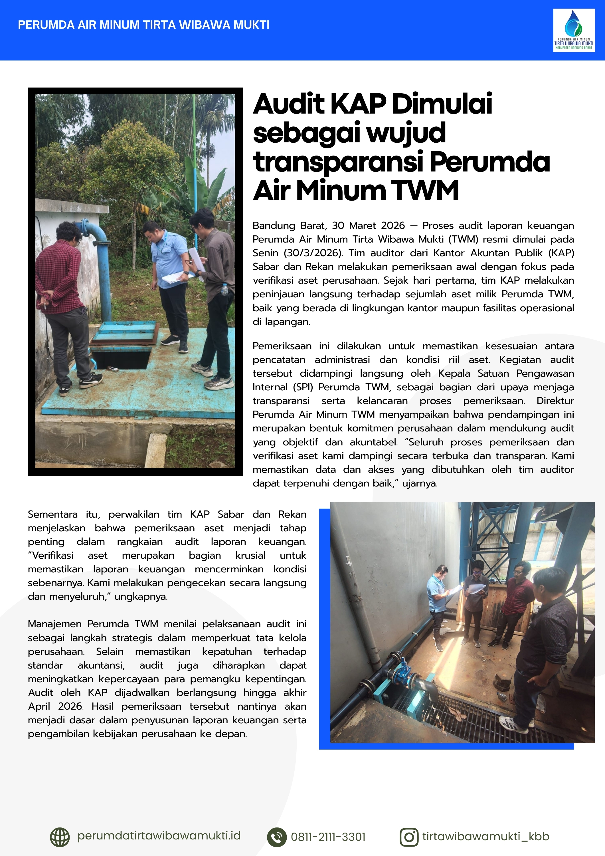 Audit KAP Dimulai sebagai wujud transparansi Perumda Air Minum TWM