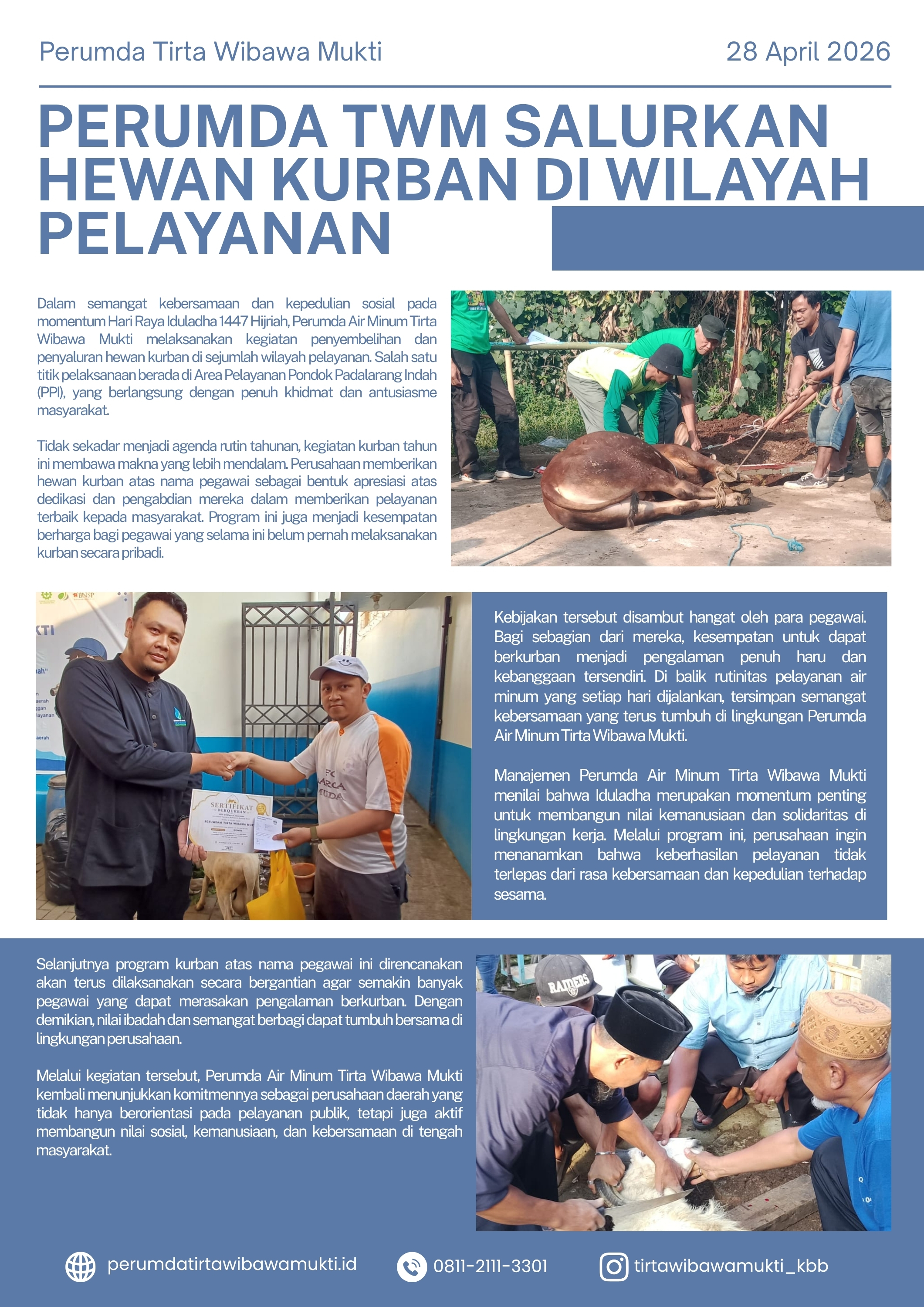 Perumda twm salurkan hewan kurban di Wilayah Pelayanan
