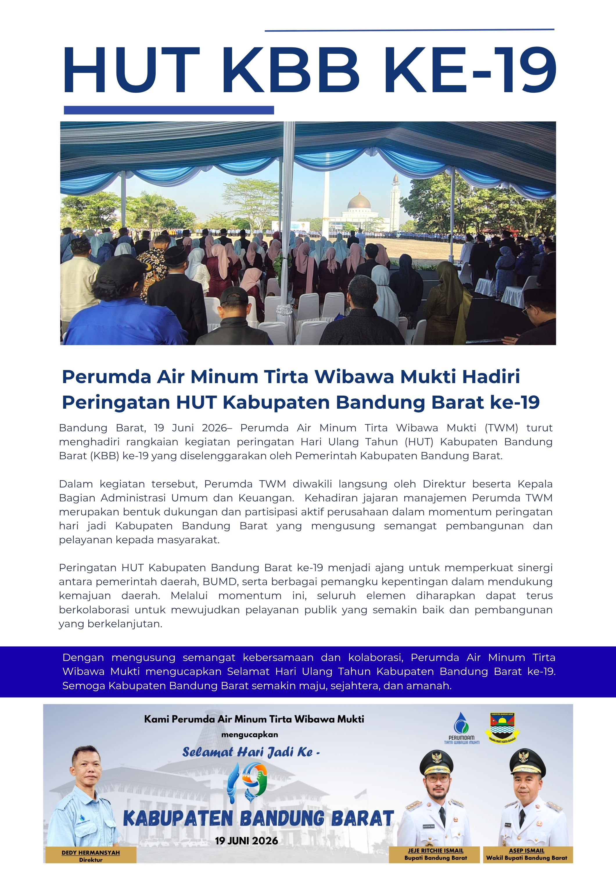 Perumda Air Minum Tirta Wibawa Mukti Hadiri Peringatan HUT Kabupaten Bandung Barat ke-19