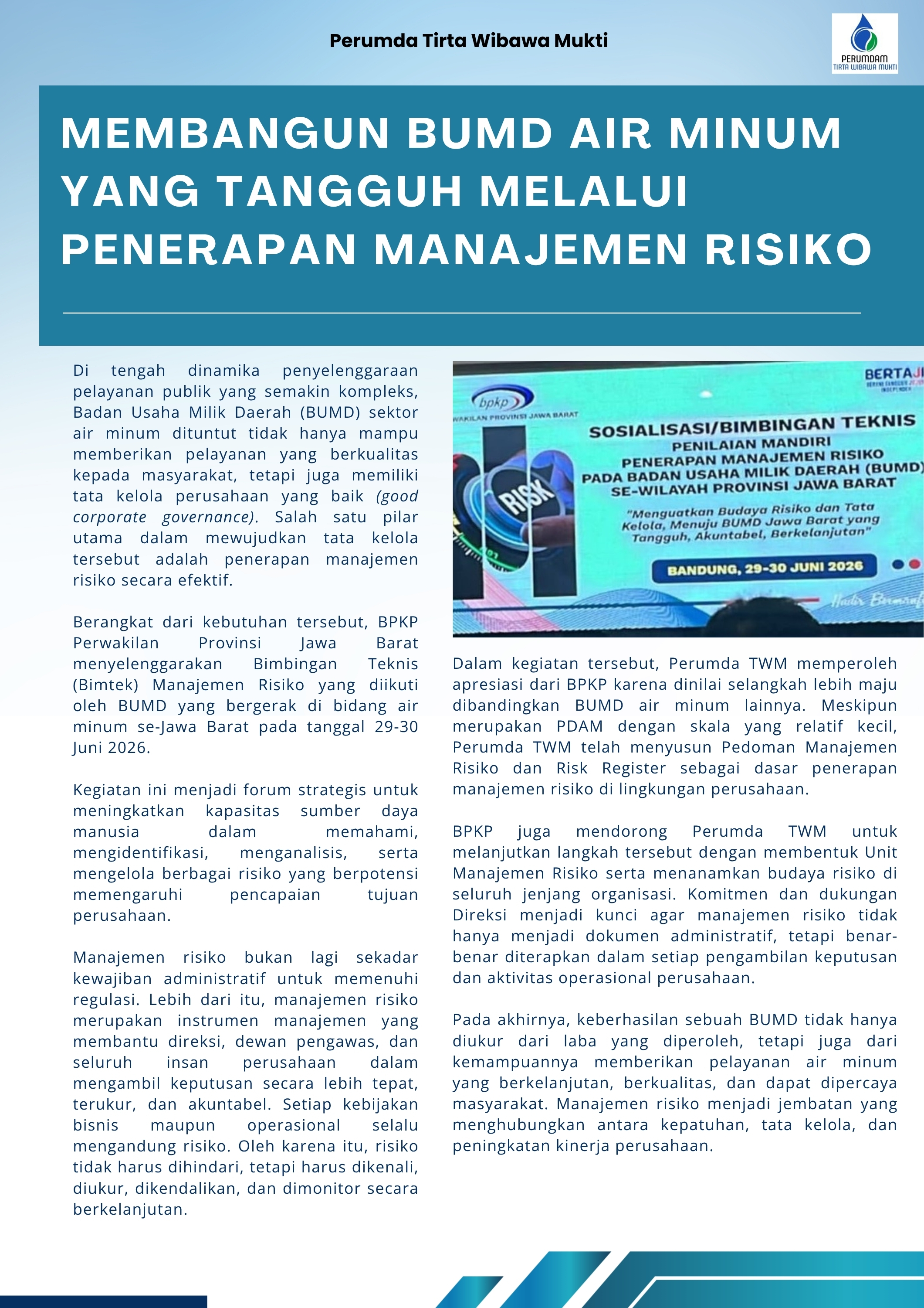 MEMBANGUN BUMD AIR MINUM YANG TANGGUH MELALUI PENERAPAN MANAJEMEN RISIKO