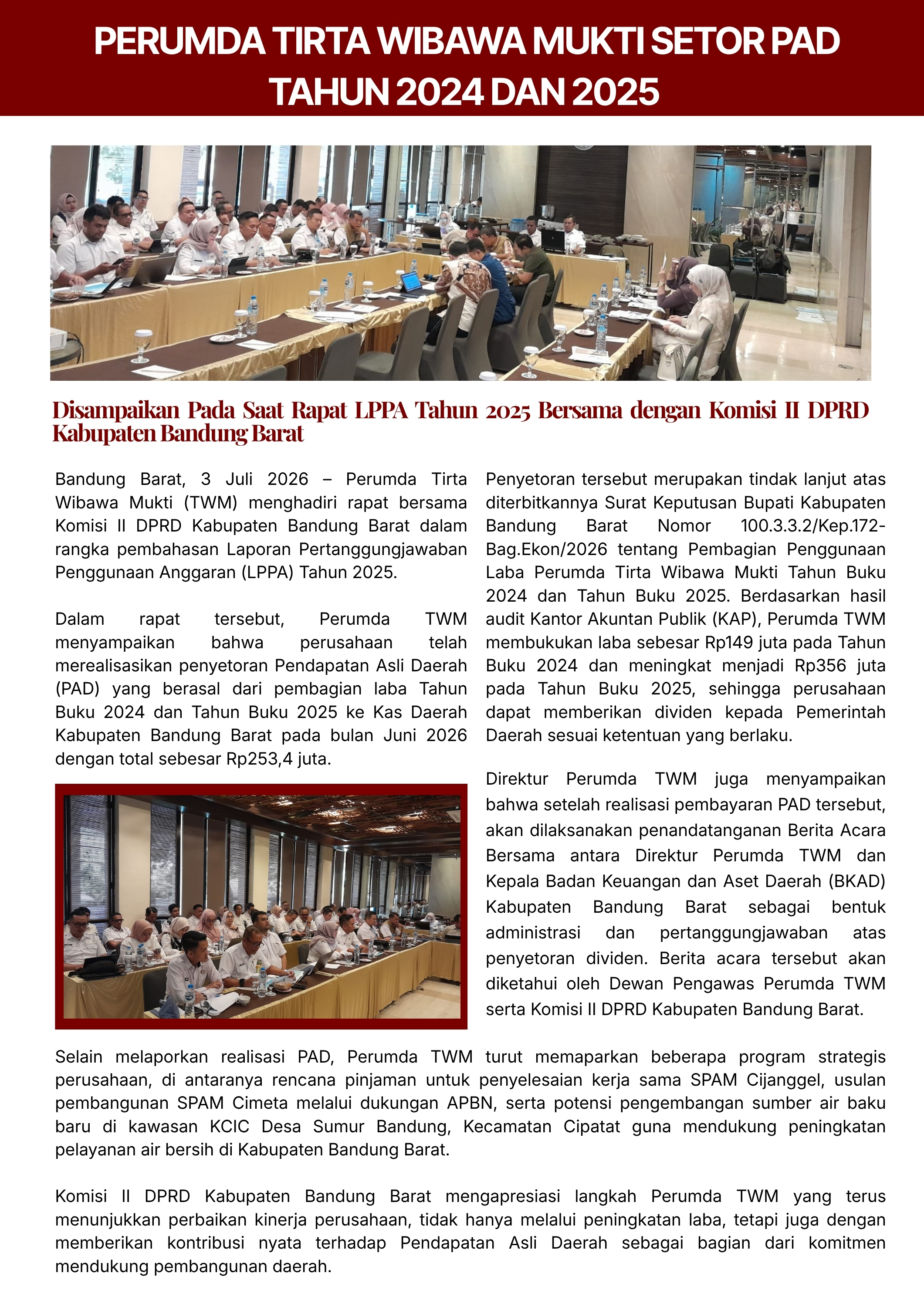 PERUMDA TIRTA WIBAWA MUKTI SETOR PAD TAHUN 2024 DAN 2025