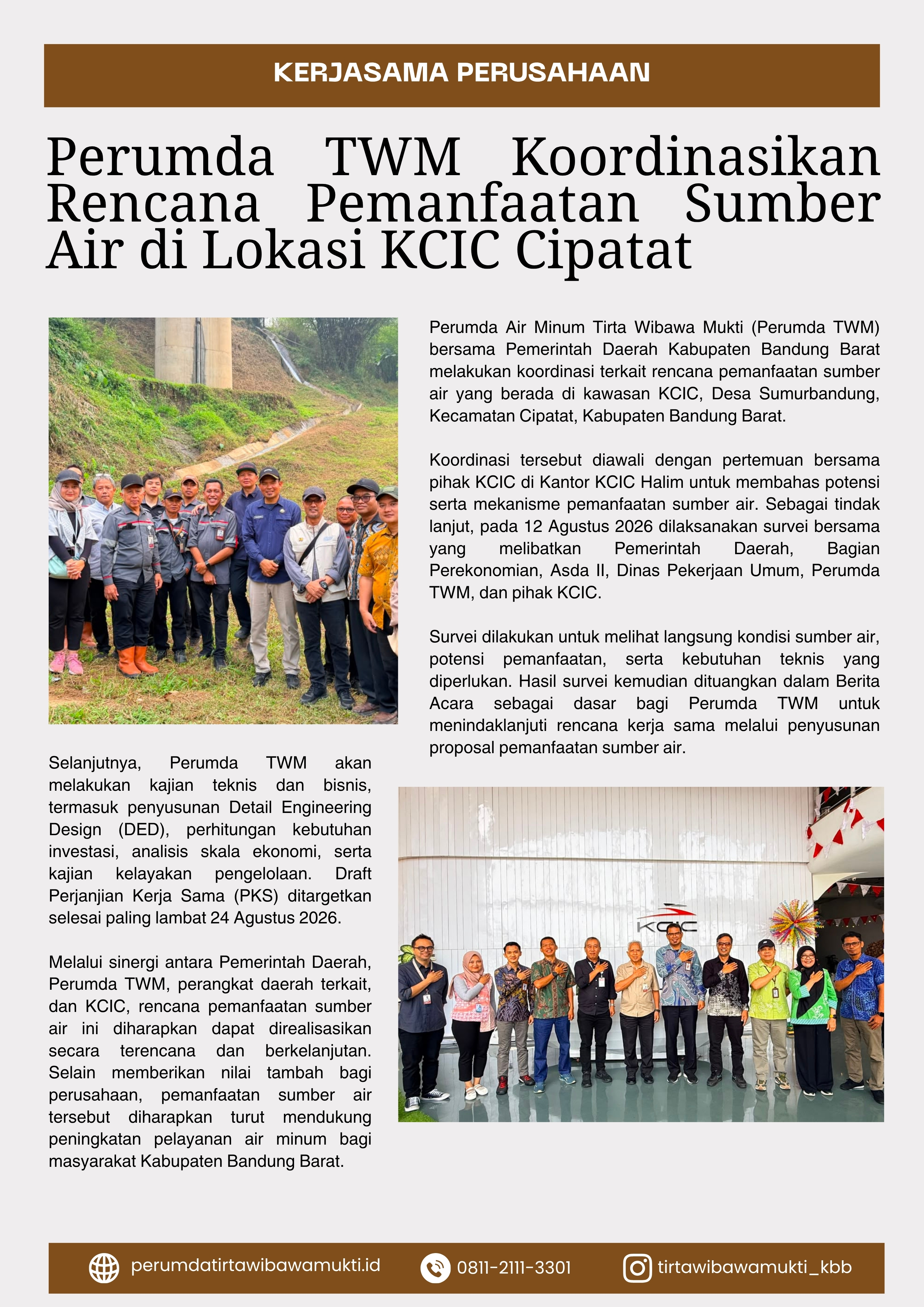 Perumda TWM Koordinasikan Rencana Pemanfaatan Sumber Air di Lokasi KCIC Cipatat